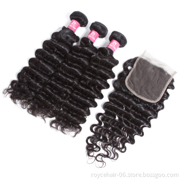 Best Seller Royce Brand Top Grade Quality Lace Frontal  3 Piece Virgin Brazilian Hair Bundles With Frontal  Closure